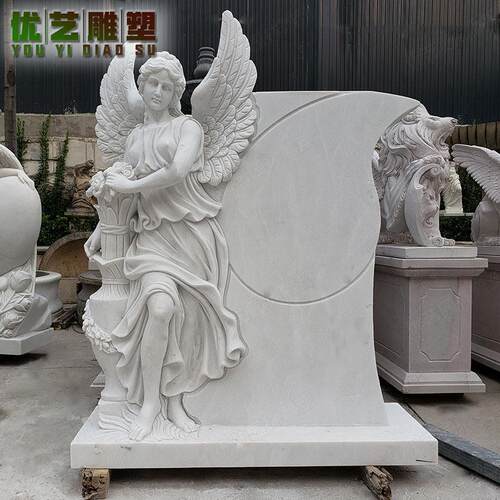 大理石欧式天使人物墓碑厂家销售现货供应西方女性石碑