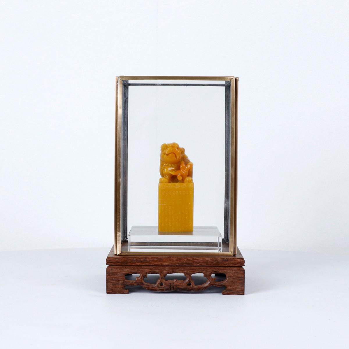 现代新中式玻璃罩黄色印章展示摆件样版房展厅书房书桌茶室饰品