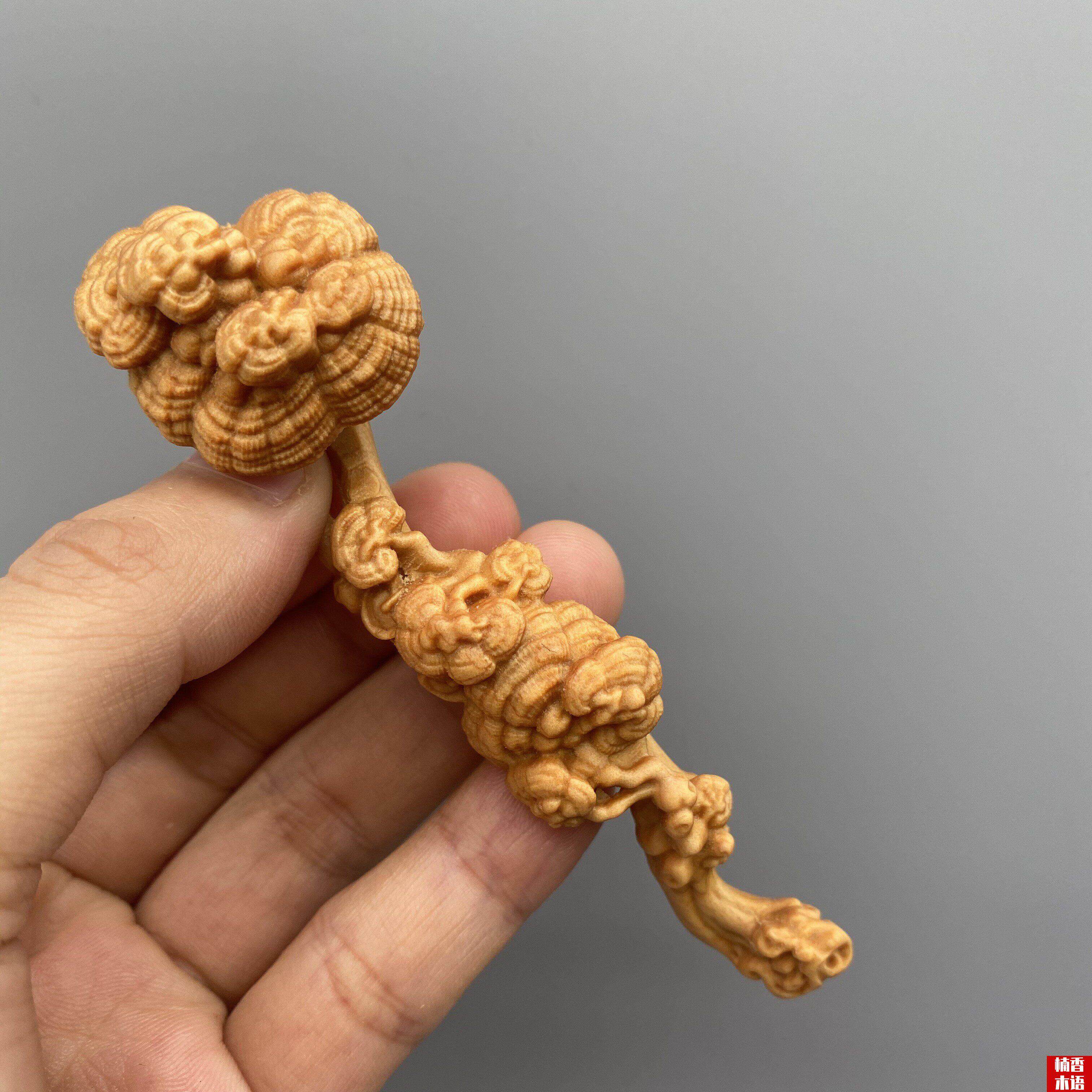 崖柏黄杨木雕刻灵芝如意实木创意手把件随身盘玩家居桌面装饰摆饰