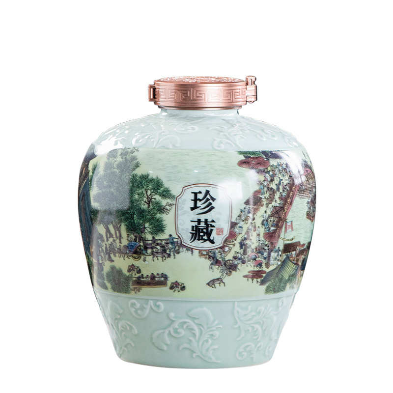 5斤10斤清明上河图 大口老式酒坛古风酒壶景德镇陶瓷酒瓶家用密封