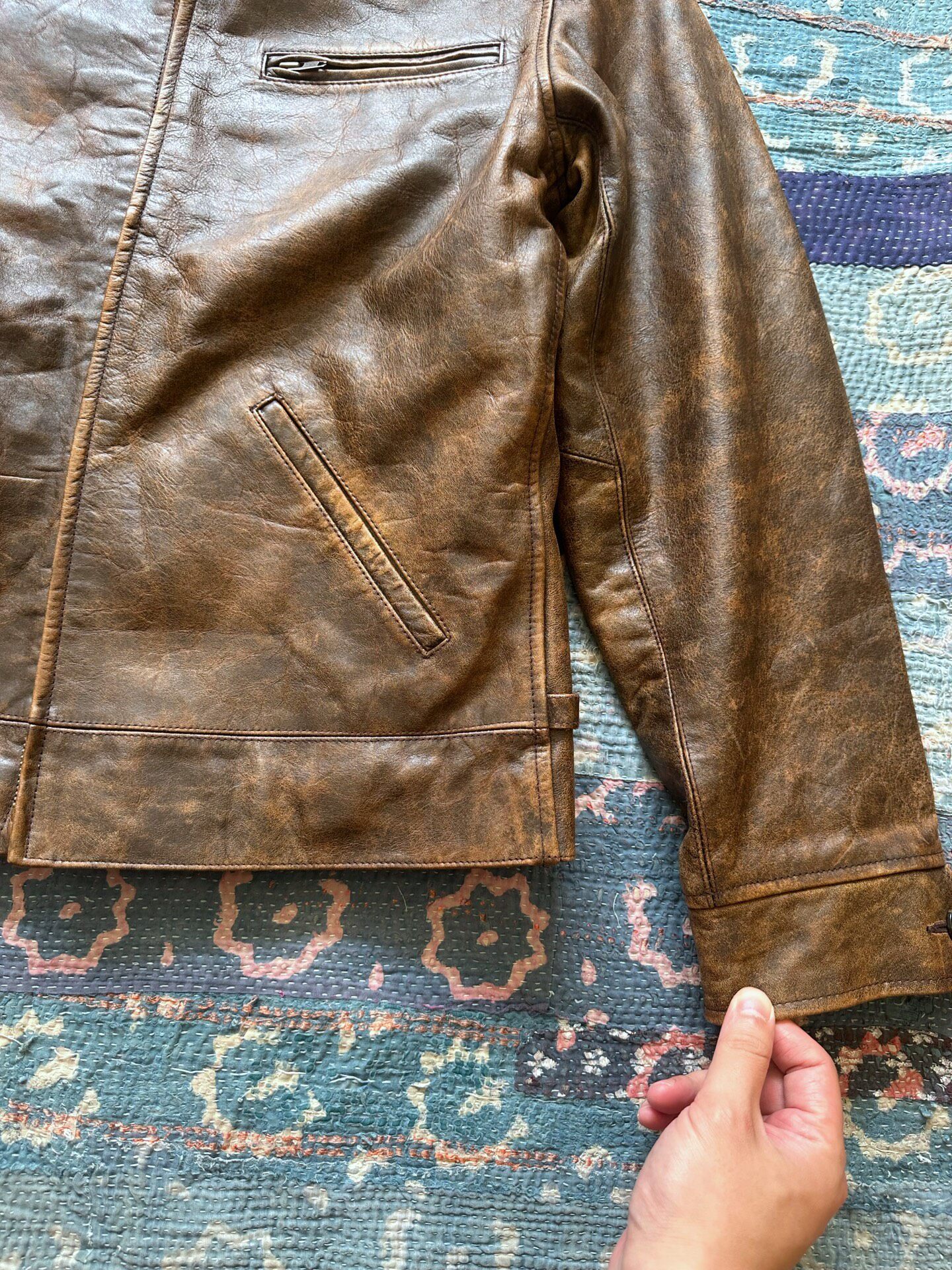 RALPH LAUREN RRL Distressed Newsboy Leather Jacket — label