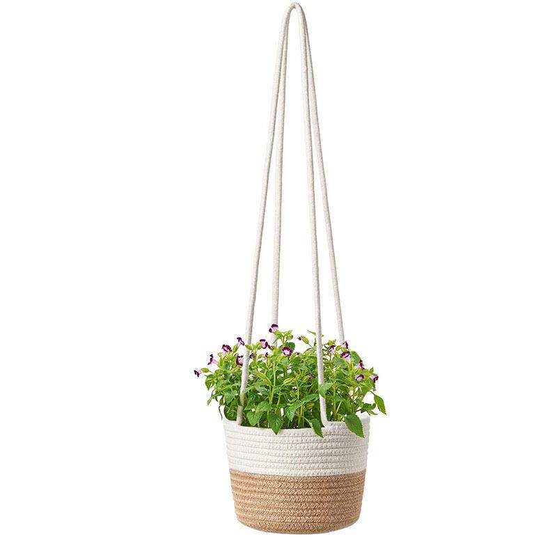 编花篮挂式花盆编织植物蓝室内花盆室内植物花篮吊篮草编吊绳悬挂