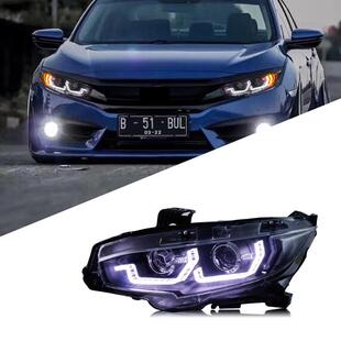 适用于十代思域大灯总成改装 LED流光转向灯日行灯双光透镜氙气灯