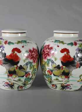 景德镇仿古陶瓷光绪粉彩鸡公全家福枣子罐子边坛家居装饰摆件收纳