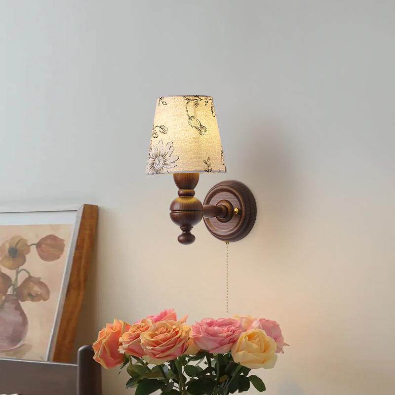 法式中古卧室床头壁灯2024款实木复古客厅背景墙民宿床头灯中山灯
