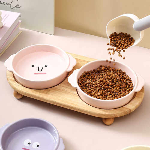 碗打翻碗碗卡通表情盆防猫咪狗宠物猫托盘食碗家用喝水带创意包