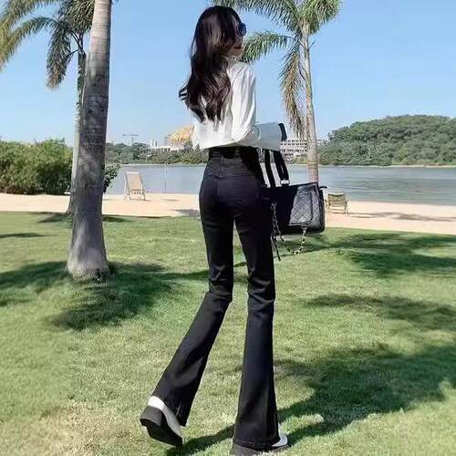 Horseshoe horn black pants for women, slimming pants, high