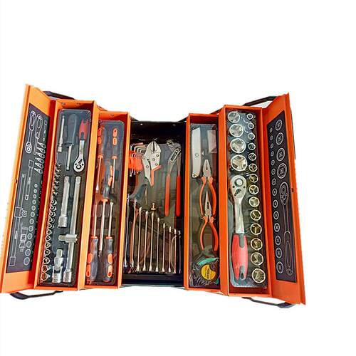 汽修工具综合工具箱85件套三层铁箱72齿快速扳手大飞小飞组合套筒