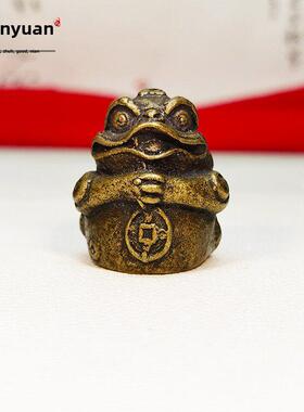 迷你实心纯黄铜六角形蟾蜍小摆件立吸财三脚蟾蜍蛙镇纸柄件