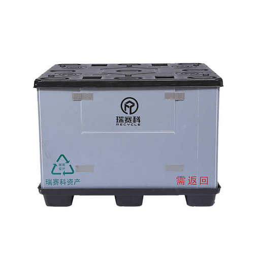 物流周转塑胶PP围板箱汽车零部件可折叠循环天地盖加厚灰色包装箱