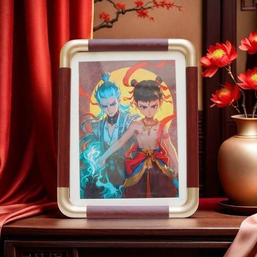 【店铺热销】哪吒之魔童闹海朱砂摆件木质相框房间卧室玄关桌面摆