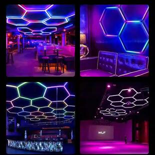 跨境新款 电竞健身洗车六脚 蜂窝灯RGB幻彩110V车库六角hexagon