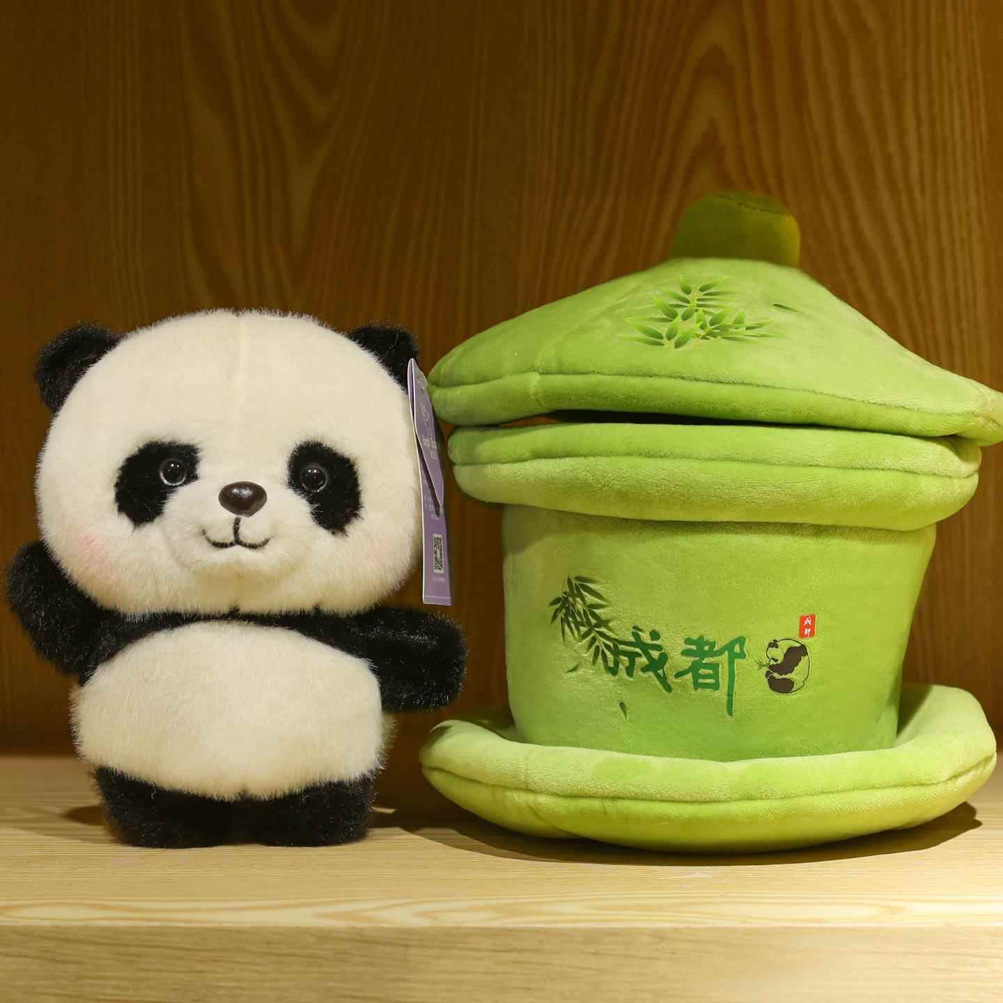 原创茶杯熊猫毕业季可定制盖碗茶熊猫玩偶纪念品六一儿童节礼物
