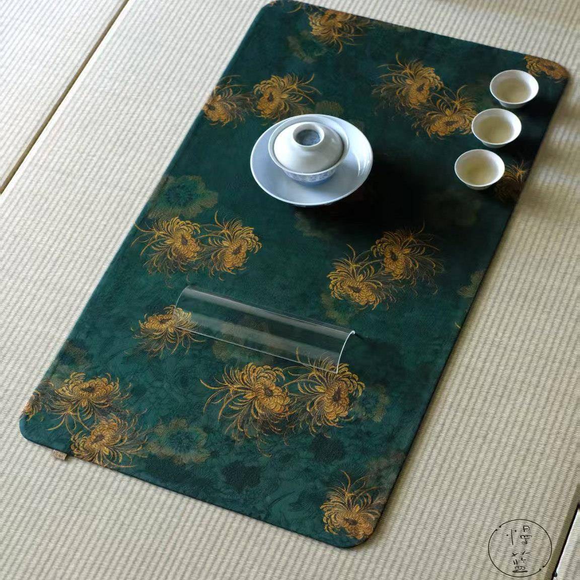 慢蓝香云纱茶席复古真丝长方形桌旗垫子新中式干泡台壶承垫桌垫