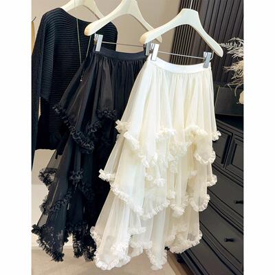 Women's Mesh Skirt Layered Cake Design Irregular Hem Non-She