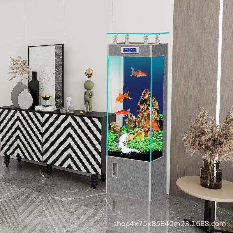 2025鱼缸金晶超白玻璃靠墙背过滤全年免换水一键排水智能水族箱
