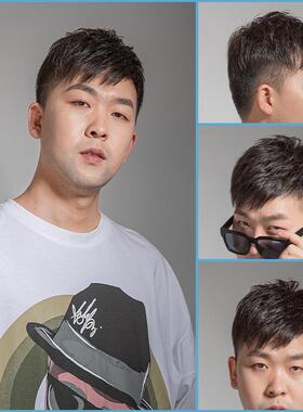 高档单层多根假发男短发帅额气发真人丝织男士头发顶前补发块隐形