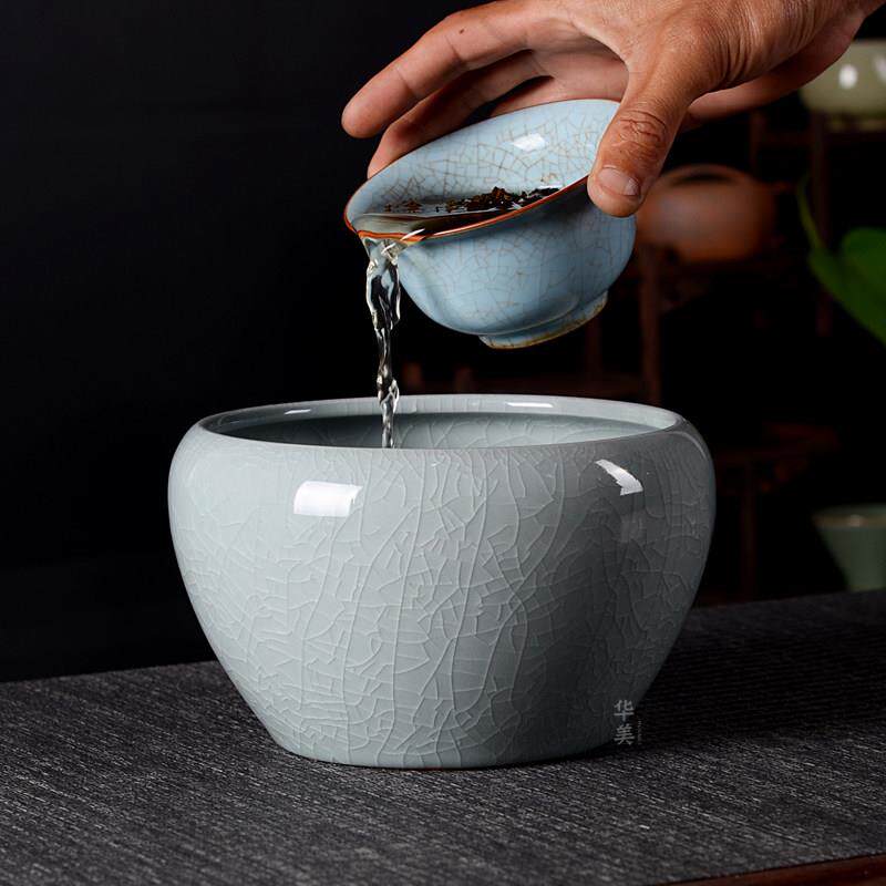 茶渣缸陶瓷建水大号水盂废水桶烟灰缸茶具配件茶水缸哥窑茶洗缸