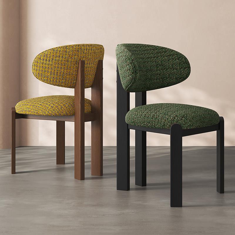 实木餐椅布艺靠背椅家用餐厅椅子中古风设计师款现代简约法式复古