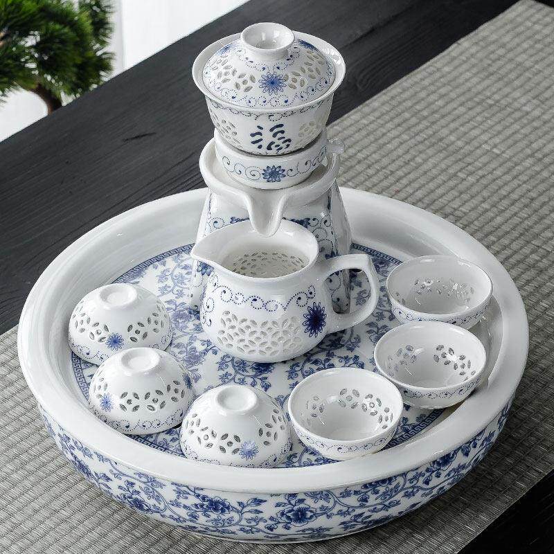 陶瓷茶盘大号储水圆形干泡盘整套家用隔热双层功夫茶具套组功夫