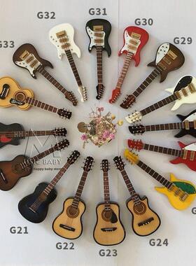 手工迷你电吉他模型装饰桌面娃娃乐器10厘米木制民谣吉他电低音模