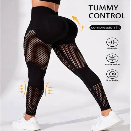 T 95194 Seams Knit Hollow Out Yoga Pants 镂空瑜伽裤