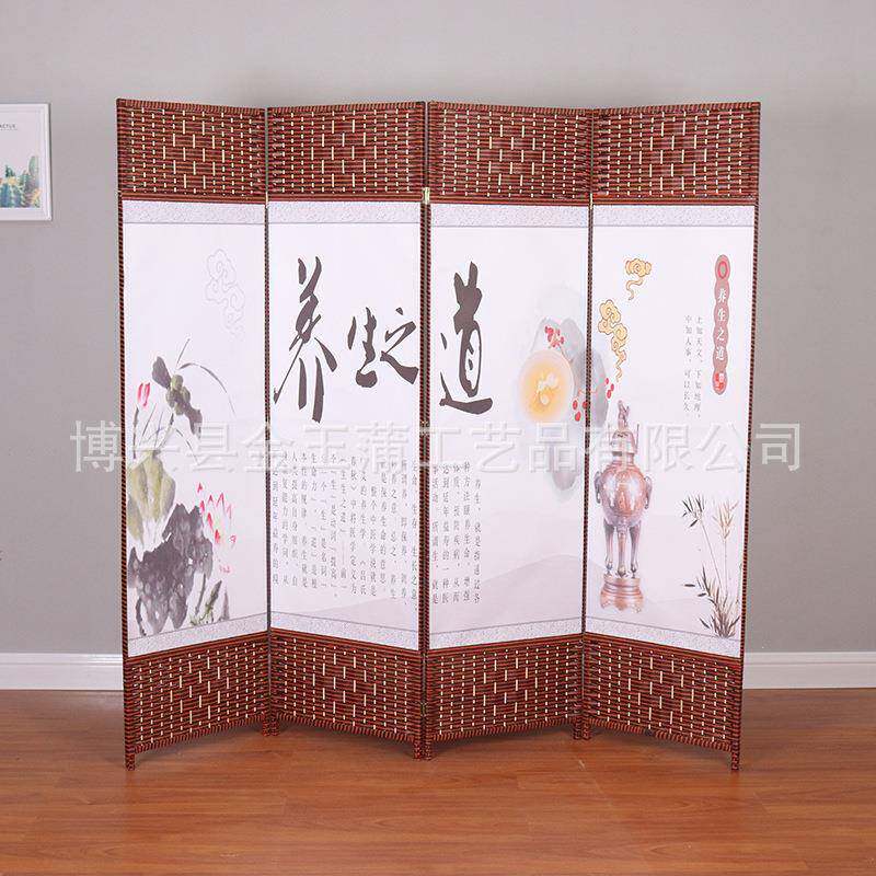 移动实木框架油画布屏风新中式屏风客厅卧室酒店玄关隔断折屏风