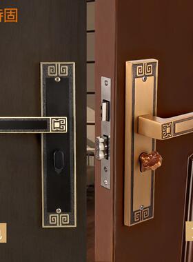 门锁家用通用型锁具室内卧室卫生间房间静音黑色中式简约复古把手
