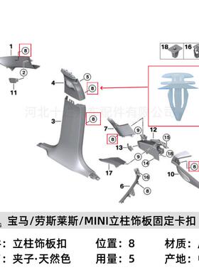 新款直销适用迷你MINI顶棚后备箱立柱内饰板固定卡扣夹子51437001