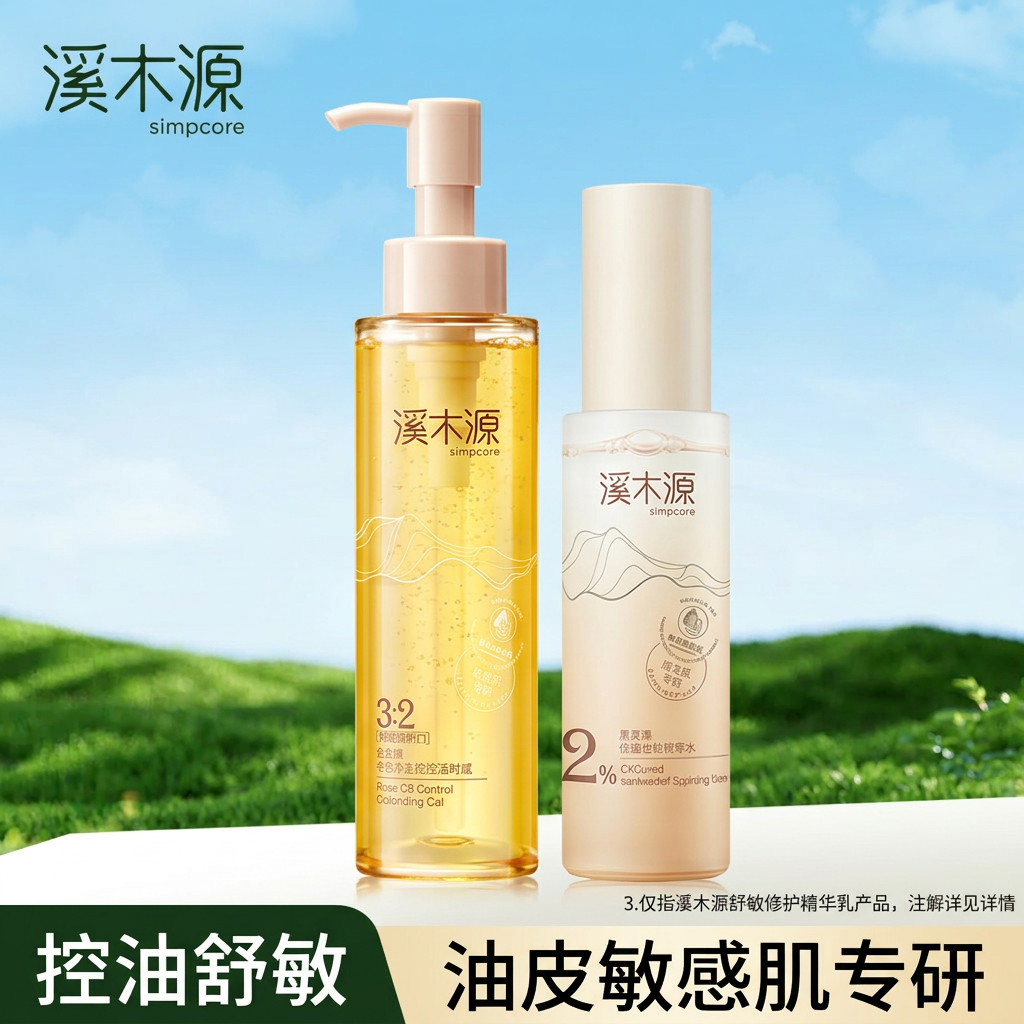 溪木源层孔菌水乳套装控油舒敏补水保湿修护舒缓爽肤水油皮敏感肌