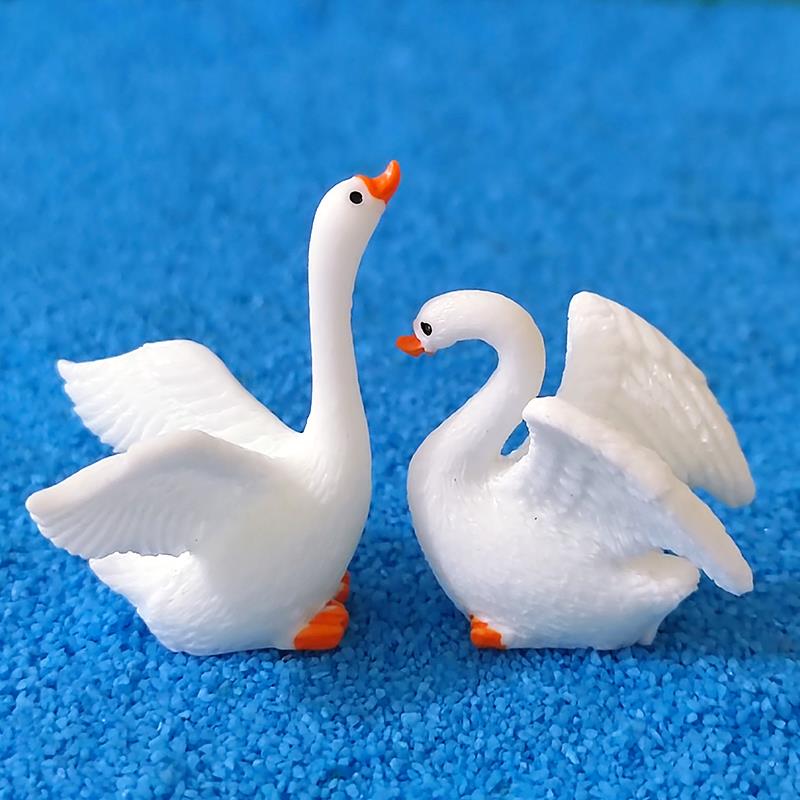 唯美迷你黑白天鹅小摆件微景观造景盆景天鹅diy装饰材料配件摆件