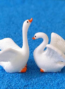 唯美迷你黑白天鹅小摆件微景观造景盆景天鹅diy装饰材料配件摆件