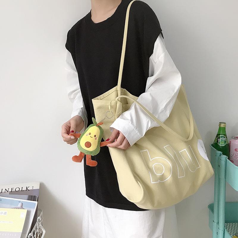 新款直销手提帆布袋子日韩chic字母水洗帆布单肩包大容量学生棉布