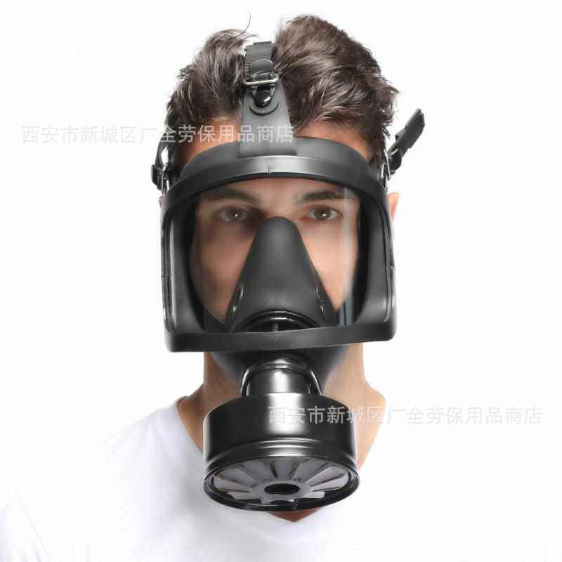 柱形头戴滤自 全式雾防大视野面罩吸过防毒黑色消防防毒面具烟防