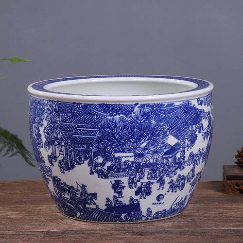 景德镇陶瓷鱼缸包邮青花桌面摆件风水大号养金鱼缸乌龟睡莲荷花盆