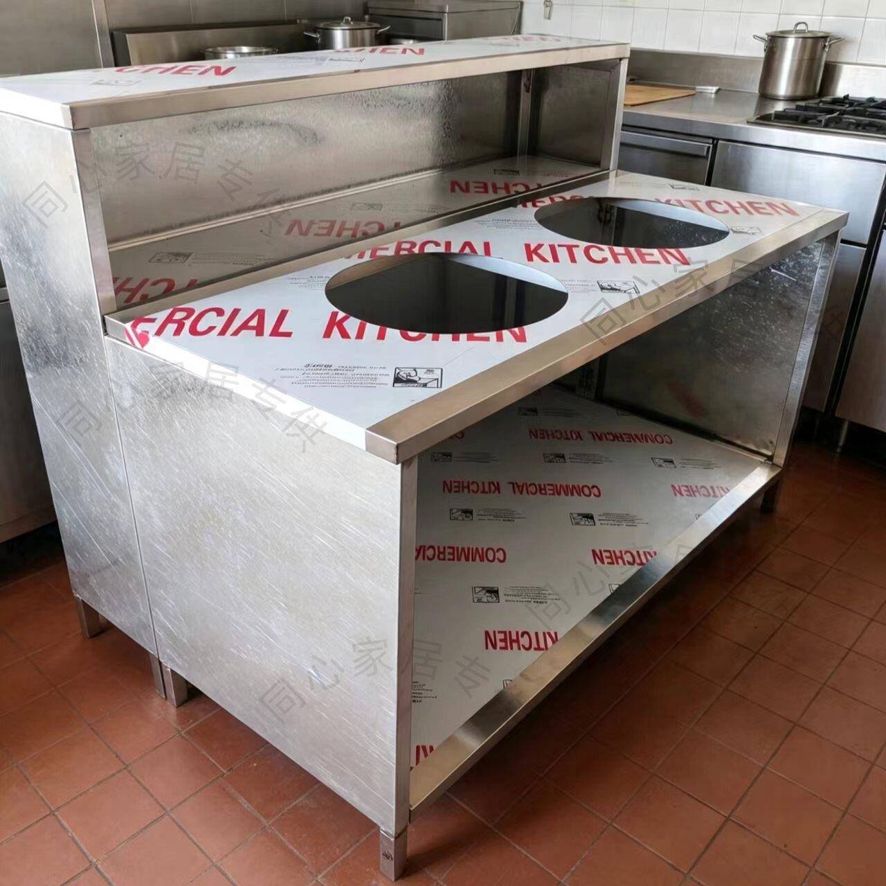 定制方腿不锈钢工作台柜厨房钻孔操作台汤锅架商用灶台架方管封面