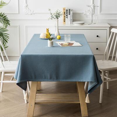 正品纯色棉布艺防水加桌布简约现厚代白色蓝茶几盖麻巾色西餐厅台