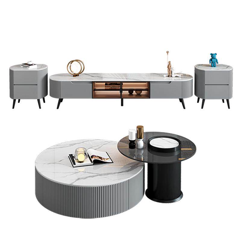 圆形简约现代客厅家用小户型落地电视新品轻奢岩板电视柜茶几组合