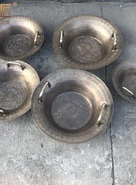彷古摆件古铜盆老铜盆龙洗盆鱼洗盆纯铜聚宝盆家用风水招财客厅