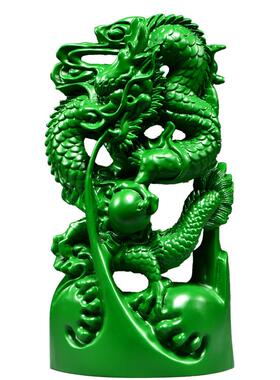 绿色实木质龙摆件青色纯木头雕龙形十二生肖工艺品客厅电视柜装饰