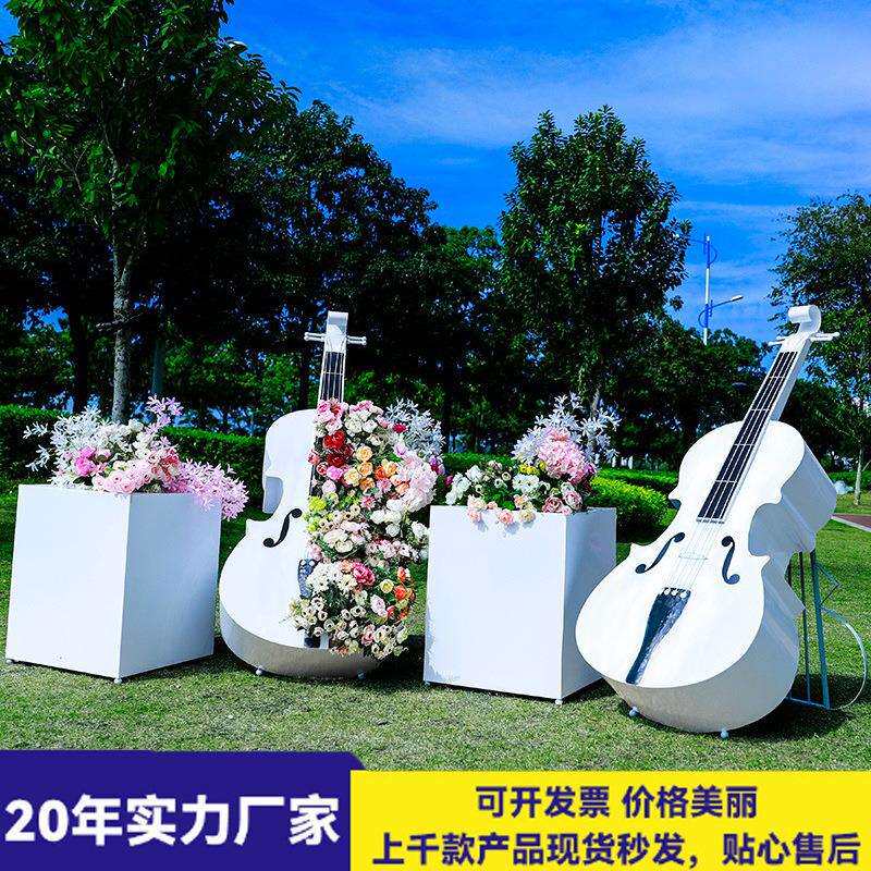 户外铁艺大提琴雕塑售楼部小区婚庆道具不锈钢音符景观美陈大摆件
