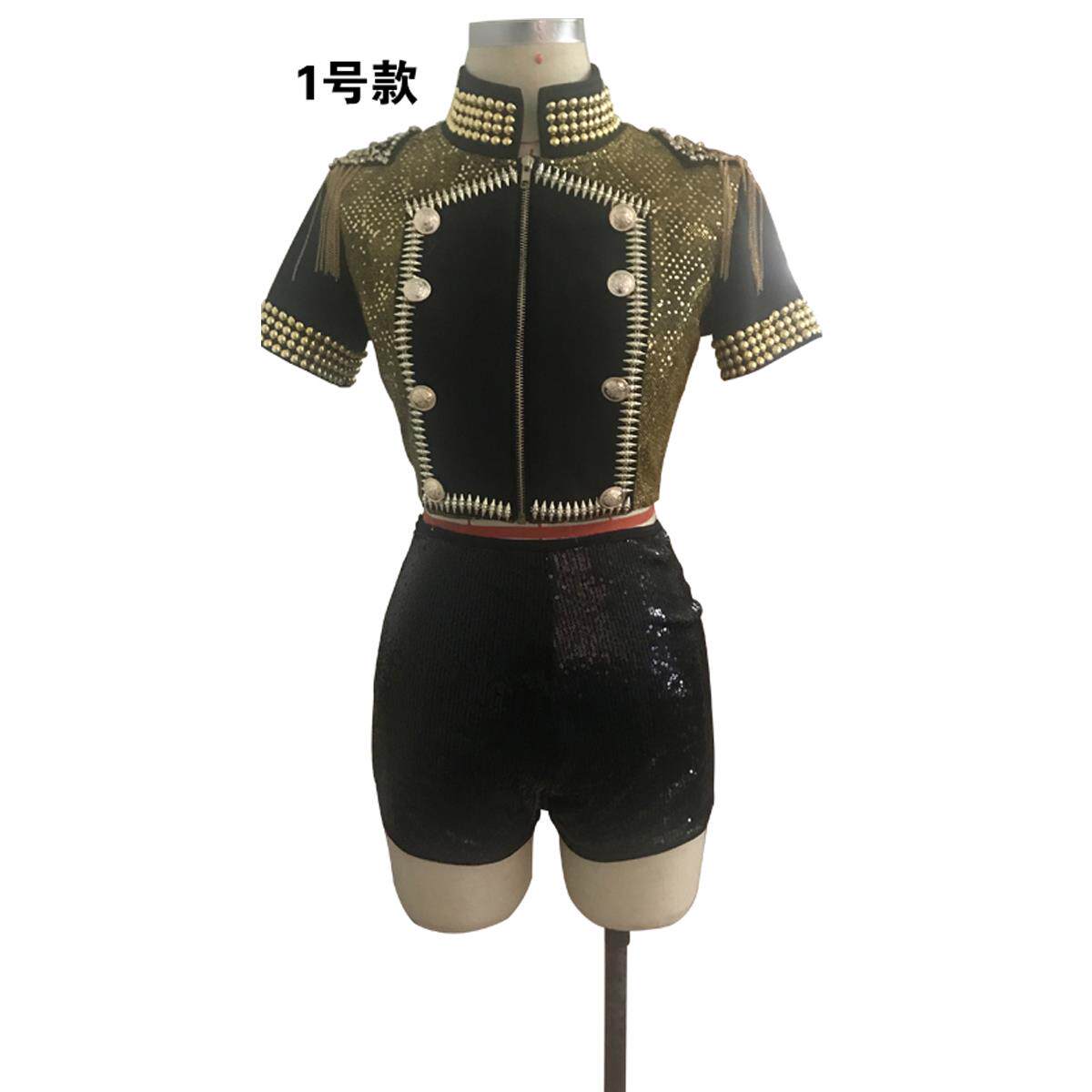 正品sd演出服女歌手服爵士舞套装 团服表演服舞蹈舞台金色性感服图片
