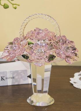 现代轻奢粉色水晶艺术工艺品摆饰创意客厅酒柜家居软装装饰品礼品
