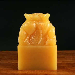 玉龙坊精品天然米黄玉盘龙大玉玺手工篆刻摆件姓名书画书法藏书