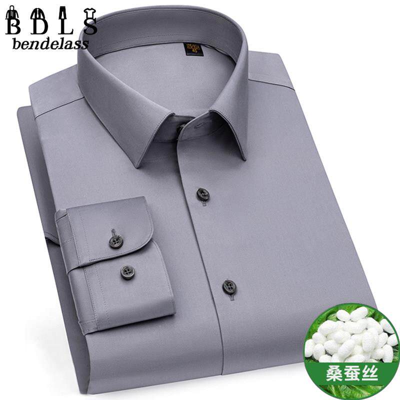 高端大品牌桑蚕丝长袖衬衫男短袖男士衬衣男款商务休闲2025新款