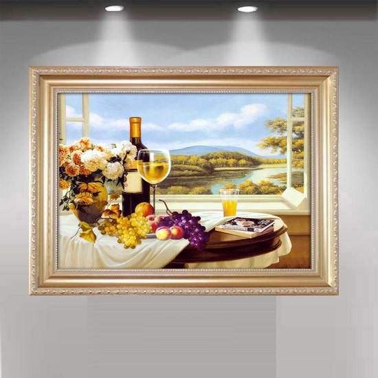 欧式餐厅装饰画餐桌背景墙 有框画饭厅壁画厨房挂画水果酒杯画图片