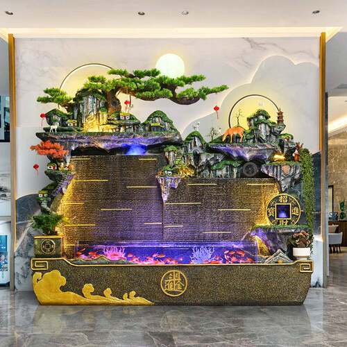 东南亚大型假山流水喷泉水幕墙鱼缸落地摆件客厅阳台养鱼景观装饰