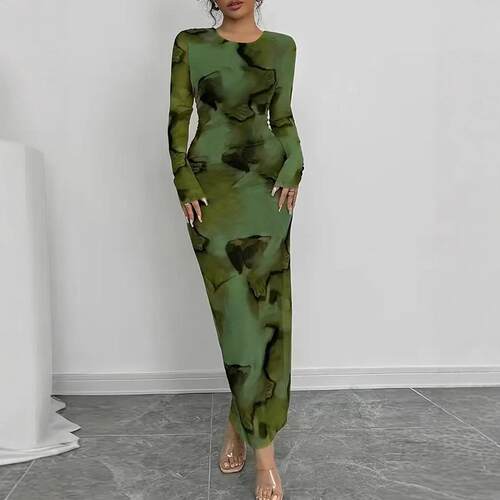 Elegant Gradient Long Sleeve Slim Fit Women ' s Dress ,