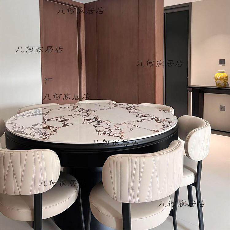 岩板旋转伸缩圆餐桌家用小户型可定制变形圆餐桌