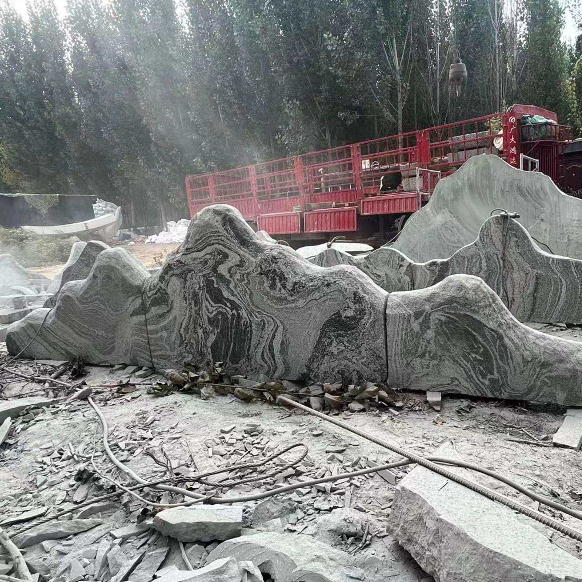泰山雪浪石组合大型晚霞红天然景观石刻字室外园林假山庭院摆件